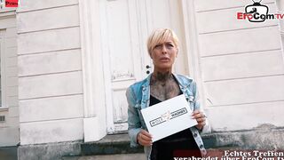 German slim blonde short hair mom pick up inside outside