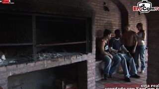 Spanish 19 Yo with tiny breasts and brown Hair got 3 dicks