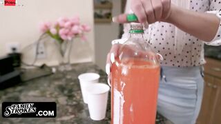 Family Strokes - Buxom Beauty Milf Joins Her Stepson And His Cutie GF While Banging On The Couch