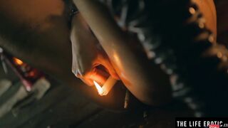 Hot Dark Haired Squirting as she Fucks herself with a Lit Candle