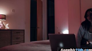 Bigtitted MILF dyke rubs 19yo pussy after pussylicking