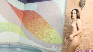 Dark Haired Tranny Hanna Rios Shows Off Her Body and Penis as She Bathes