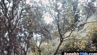 19yo petite dyke licks BFF lesbian pussy outdoor in nature