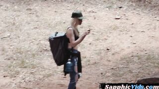 19yo petite dyke licks BFF lesbian pussy outdoor in nature