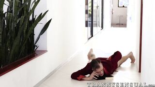 Stunning TS with small tits gives more than a massage