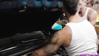 Sweaty and greasy mechanics fuck in garage