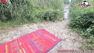 Big Titted Amatur sluts seduce outside for a MMF 3 way