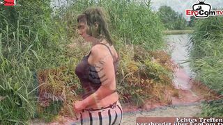 Big Titted Amatur sluts seduce outside for a MMF 3 way