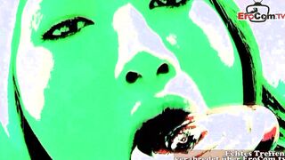 eastern skinny natural boobs 18 3 way with jizzed inside unshaved cunt
