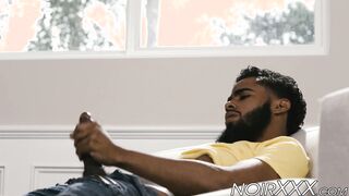 Bearded black jock rides huge cock after he rimmed his lover