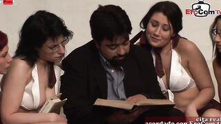 Erotic spanish Schoolgirls fucking with her Professor inside a reverse Gang Bang