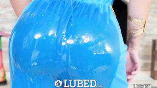LUBED Oiled Up babe Fed Huge Cock & Cum