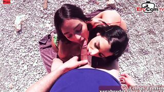 point of view three-way at the Beach with 2 stunning Hispanic Babes
