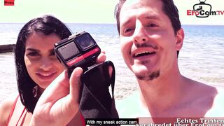 point of view three-way at the Beach with 2 stunning Hispanic Babes