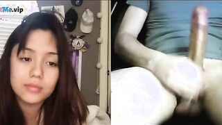 Horny brunette reaction to a stranger with huge cock