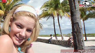 Slim school girl 19 year old pick up at the beach inside holiday