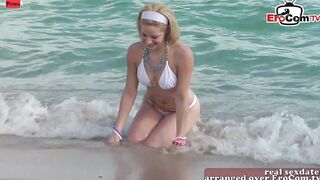 Slim school girl 19 year old pick up at the beach inside holiday