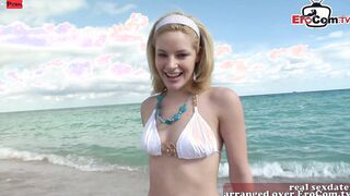 Slim school girl 19 year old pick up at the beach inside holiday