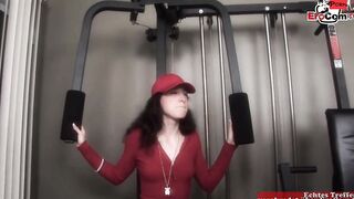 Slender 18yo dark hair teens Year Mature with small hooters fucks inside Gym
