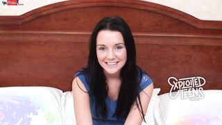 Very cute and slender 95 pound dark hair teenie sucks a fat dick