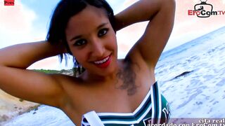 Spanish Hispanic 19 Year Old with natural hooters and african Hair fucking at the Beach