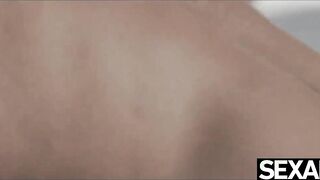 Watch her gigantic natural breasts bouncing as she riding his cock hard