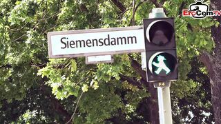 German chubby blonde MILF outside pick up pov into forest and banged