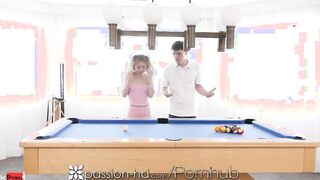 PASSION-HD Curly Haired Thin Women Nailed! On Pool Table