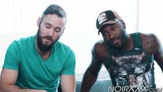Ebony studs fuck with their hairy loves in a wild foursome