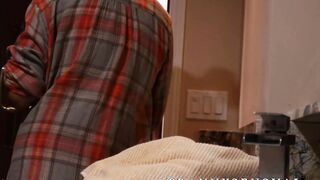 Gorgeous blonde shemale seduced a hunky muscular guy