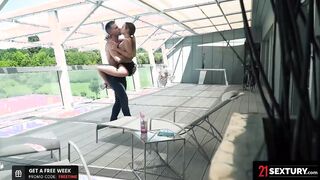 21 SEXTURY - Tiny Blonde Mona Blue Soaks up Stud's Penis on the Patio