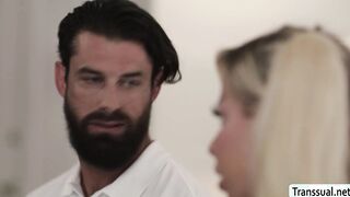Attractive TS rides stepbros huge cock