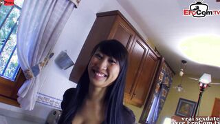 Anal sex inside the kitchen with a big titted oriental skank