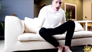 TUTOR4K. Dude makes move on blonde tutor after discovering her sex dildos