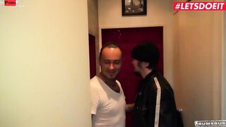 BUMSBUS - Dark Hair Skank Milks Penis With Her Mouth And Twat Public - LETSDOEIT
