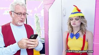 Slutty bot bends over for masters cock