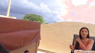 Ella Cruz is hanging out on her friend's nice rooftop sunbathing when the friend's dad