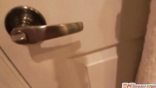 Always turned on Anna Mae doesn't know her stepdad is inside the bathroom jerking off when