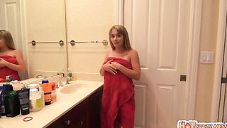 Always turned on Anna Mae doesn't know her stepdad is inside the bathroom jerking off when