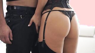 Eva Lovia has decked herself out in sheer lacy panties as a surprise for Antonio Ross. She's feeling so Hot