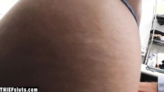 Petite teen has to pay with her pussy