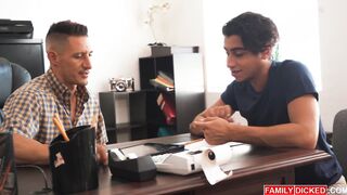 Daddy and his son anal fucking on office desk