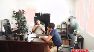 Daddy and his son anal fucking on office desk