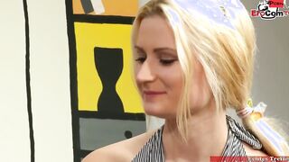 Slim blonde with huge legs gotten a cumshot on her
