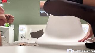My roommate in black stockings getting my dick