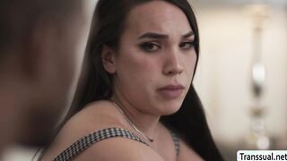 Petite Tgirl analed by her black stepbro