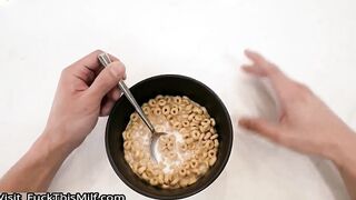 Sexy Boobs Mom allow to step son to pressing boobs as milk throwing and sucking her p