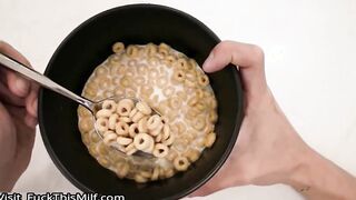 Sexy Boobs Mom allow to step son to pressing boobs as milk throwing and sucking her p