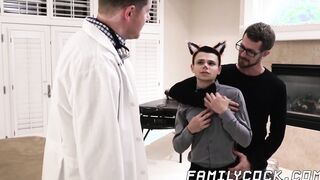 Little twink barebacked and spitroasted in taboo threesome