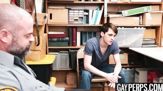 Sexy young thief sprays warm cum while being bareback fucked